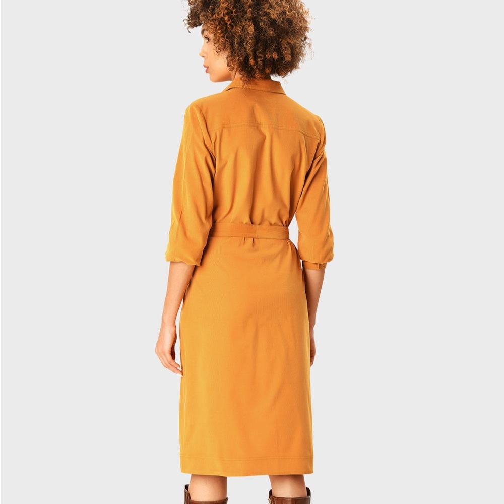eshakti Mustard Button-Front Shirt Dress with Tie Waist - Picture 2 of 3